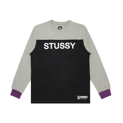 Stüssy Letter Print Patchwork Crewneck Sweatshirt Black Mens Vintage Style 114644