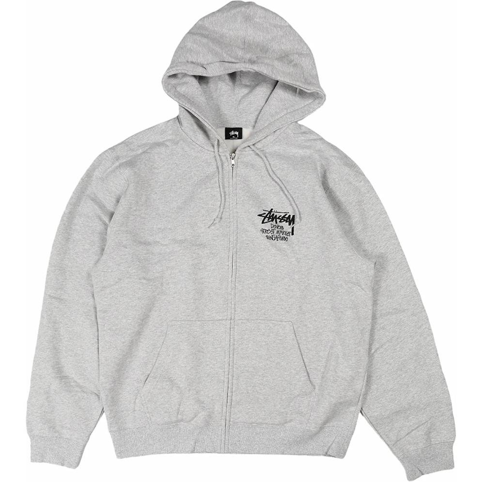 Stüssy Logo Print Zip-Up Fleece Hoodie Gray - Vintage American Style 3973628