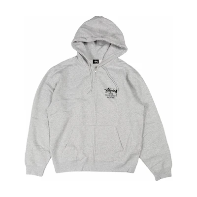 Stüssy Logo Print Zip-Up Fleece Hoodie Gray - Vintage American Style 3973628