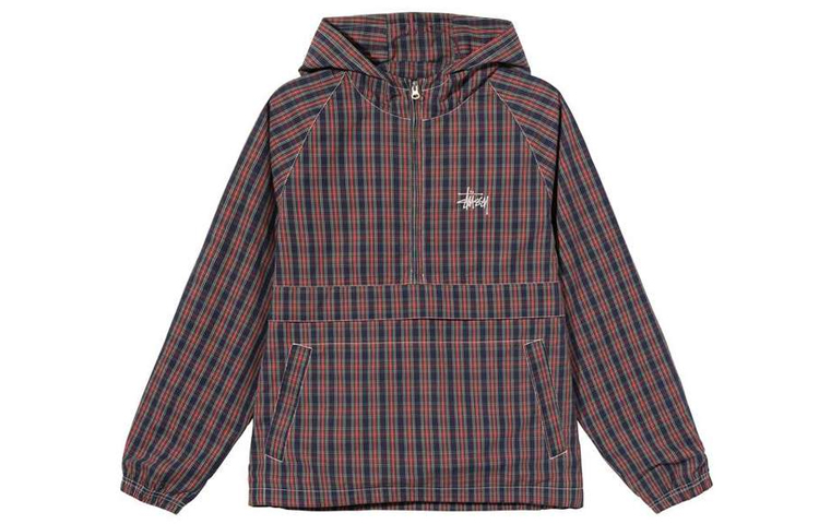 Stüssy Logo Retro Plaid Half-Zip Embroidered Jacket Unisex Colorblock Style Stussy-SS21-29