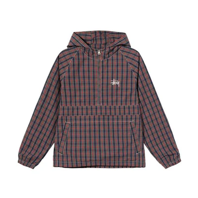 Stüssy Logo Retro Plaid Half-Zip Embroidered Jacket Unisex Colorblock Style Stussy-SS21-29