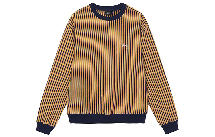 Stüssy Logo Striped Crewneck Retro Sweatshirt Mens Yellow 1140272