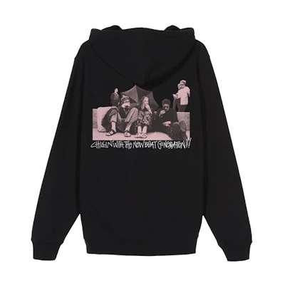 Stüssy New Beat Hoodie Black Unisex Casual Pullover with Print Design 3923619