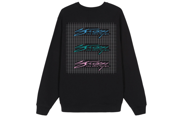 Stüssy Original Team Crew Black Retro Sweatshirt with Triple Logo Unisex 3913620