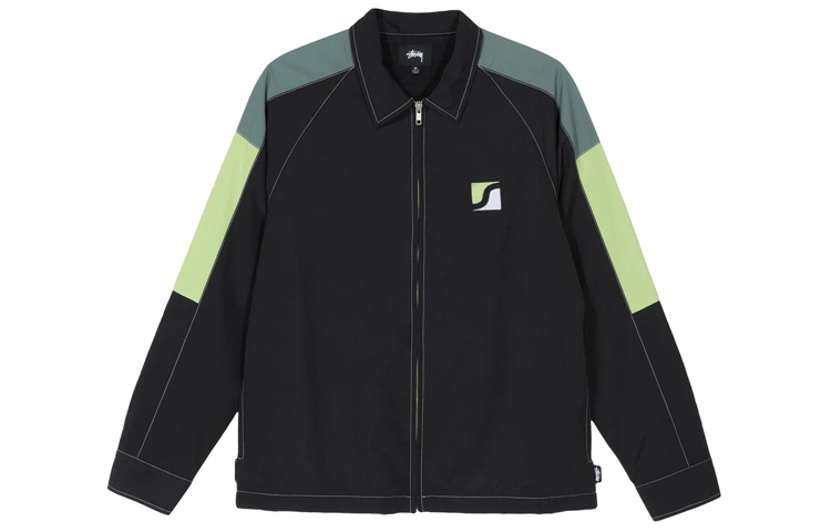 Stüssy Panel Zip Jacket Retro Patchwork Unisex Black Jacket 115495
