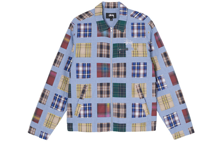 Stüssy Patchwork Plaid Zip Retro Jacket Unisex Colorblock Style 115586-PLAD