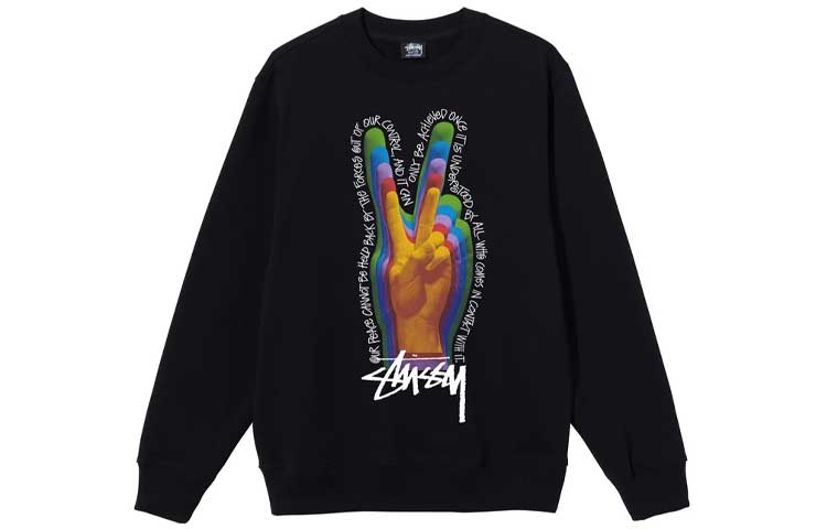 Stüssy Peace Sign Crewneck Sweatshirt Unisex Cartoon Graphic Pullover 1914662