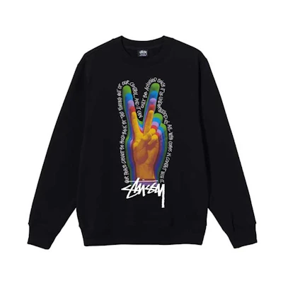 Stüssy Peace Sign Crewneck Sweatshirt Unisex Cartoon Graphic Pullover 1914662