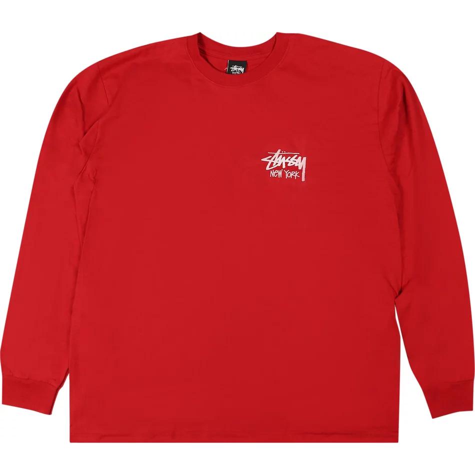 Stüssy Red Vintage Logo Print Long-Sleeve Crewneck Sweatshirt for Men 3993725