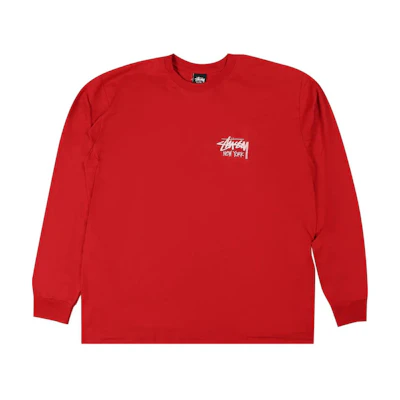Stüssy Red Vintage Logo Print Long-Sleeve Crewneck Sweatshirt for Men 3993725