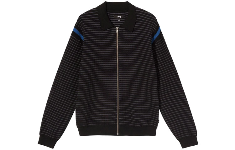 Stüssy Retro Logo Jacquard Striped Zip-Up Jacket 117088