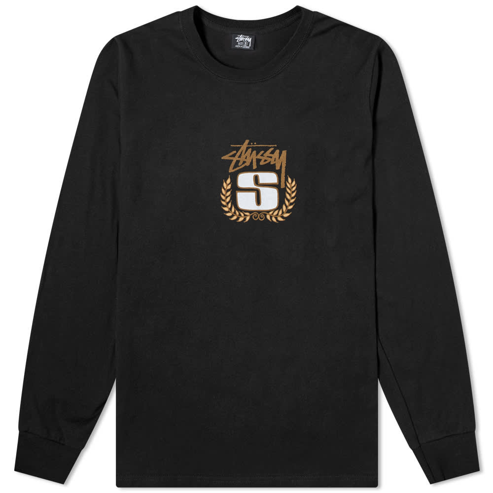 Buy Stüssy S Wreath Kaos Pigment Hitam Lengan Panjang pria wanita