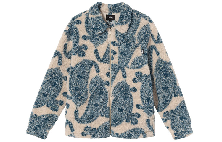 Stüssy Sherpa Full-Zip Paisley Fleece Jacket Vintage White 118399
