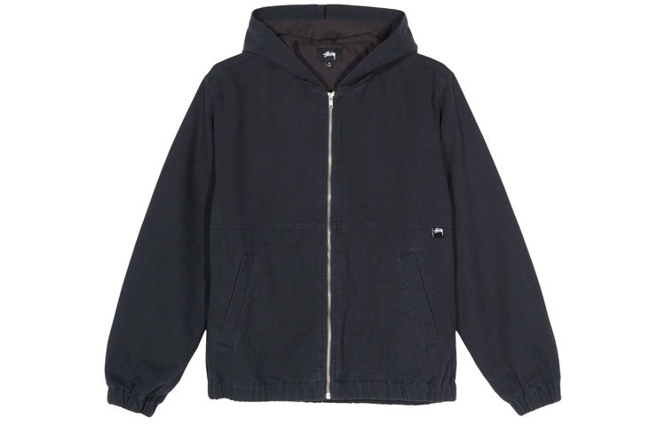 Stüssy Solid Canvas Work Jacket Black Unisex Vintage Style Retro Canvas Coat 115509