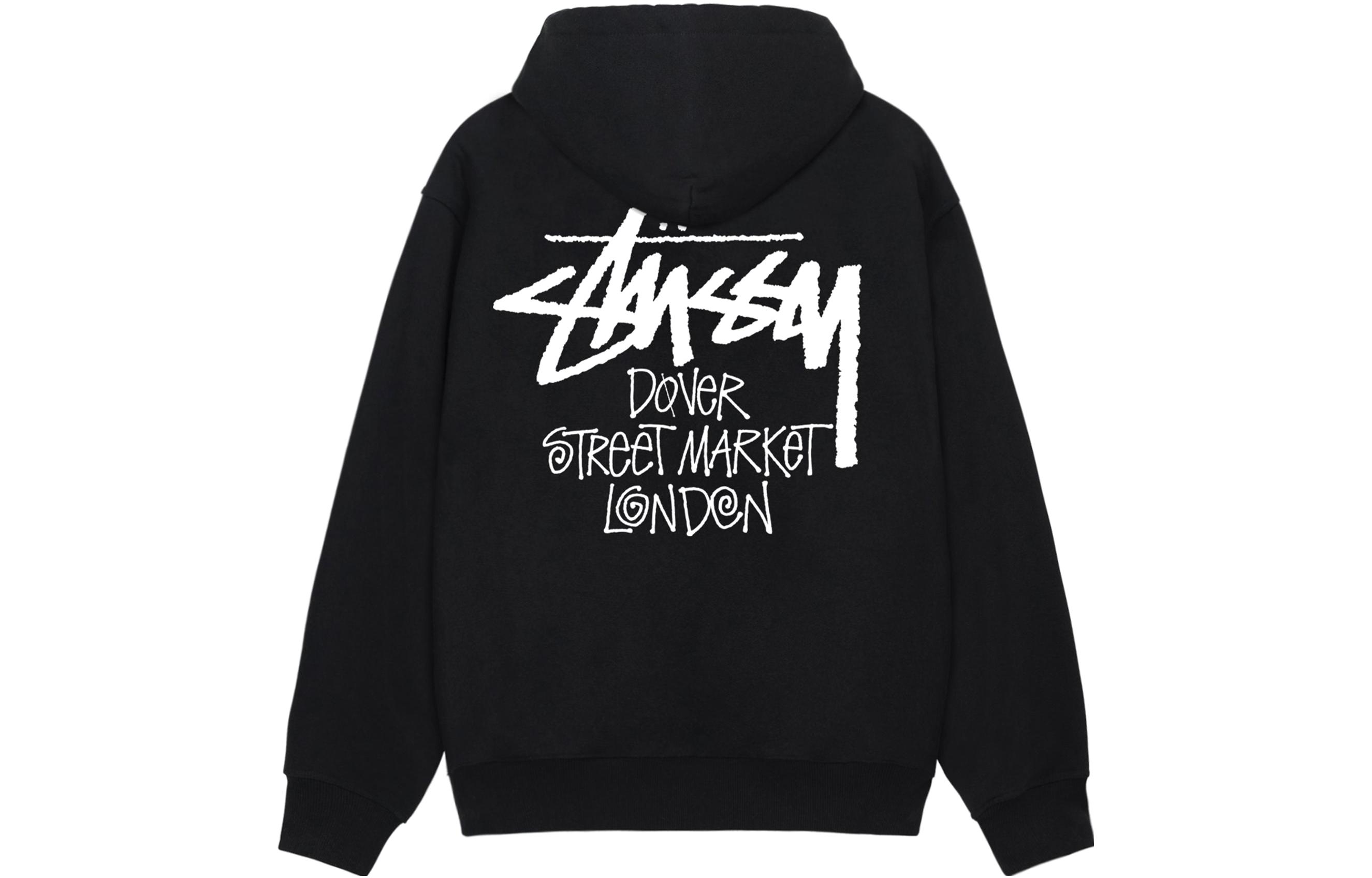 Stüssy Solid Color Logo Print Pullover Hoodie with Drawstring Pocket Unisex 3923818-BLAC