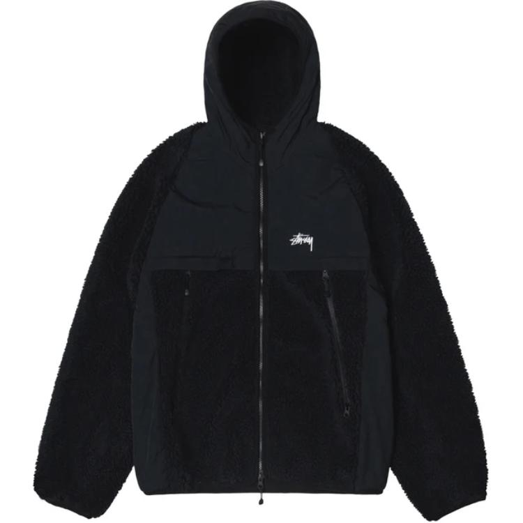 Stüssy Solid Logo Print Fleece Long Sleeve Jacket Black POIZON240806356
