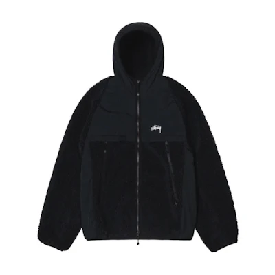 Stüssy Solid Logo Print Fleece Long Sleeve Jacket Black POIZON240806356