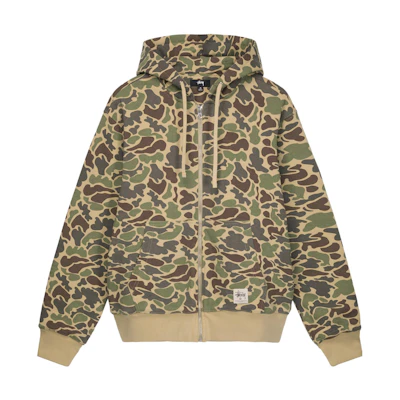 Stüssy SS22 Camo Double Face Zip Hoodie Green Retro American Style Jacket 118466