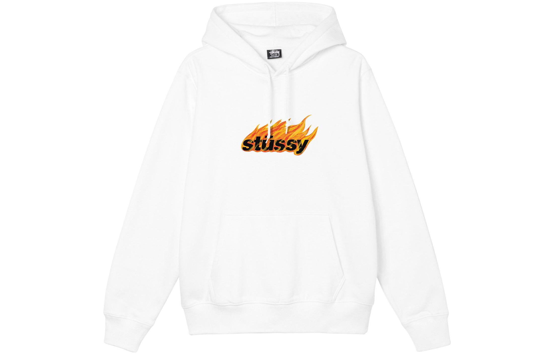 Stüssy SS22 Solid Flame Logo Print Vintage White Hoodie 1924763WHIT