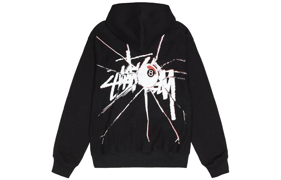 Stüssy SS23 8-Ball Series Vintage Logo Print Black Loose Fit Hoodie Unisex 1974959
