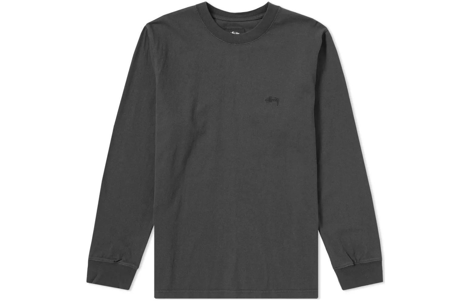 Stüssy SS23 Stock Long-Sleeve Jersey Embroidered Retro Crewneck Tee Black Men 1140070