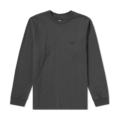Stüssy SS23 Stock Long-Sleeve Jersey Embroidered Retro Crewneck Tee Black Men 1140070