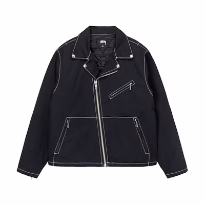 Stüssy SS23 Twill Moto Zip Jacket Black - Retro Style Outerwear 115699
