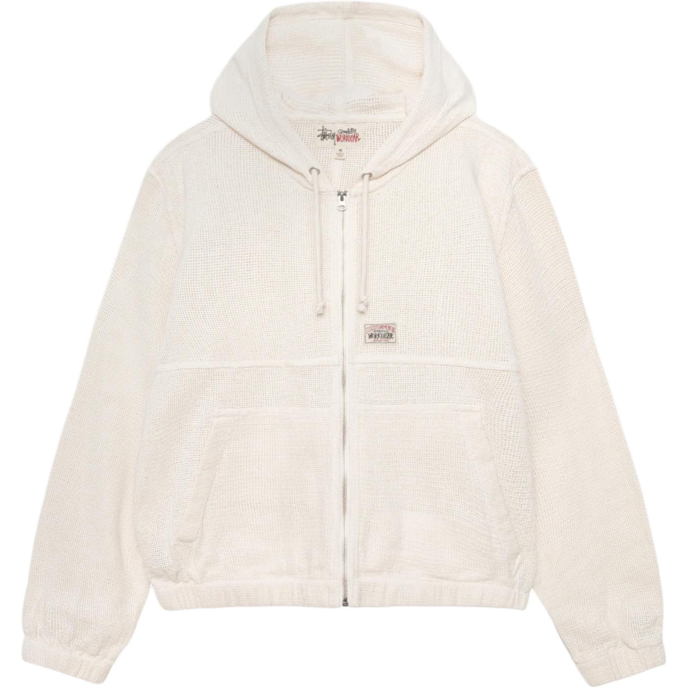 Stüssy SS24 Cotton Mesh Work Jacket Unisex Retro Hoodie with Elastic Cuffs & Hem 115769