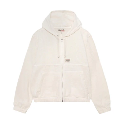 Stüssy SS24 Cotton Mesh Work Jacket Unisex Retro Hoodie with Elastic Cuffs & Hem 115769