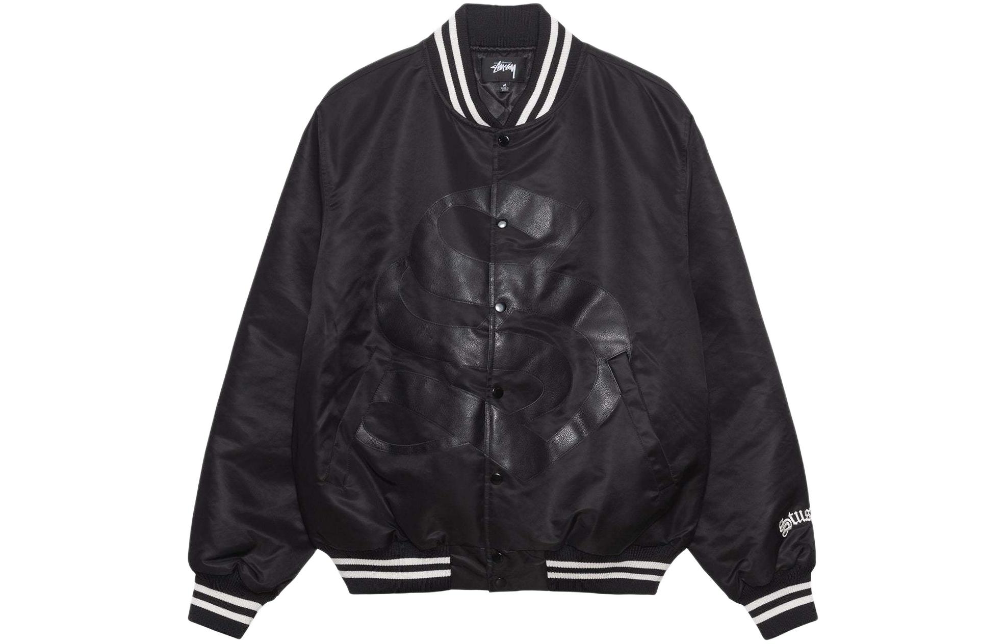 Stüssy SS24 Drop2 Embroidered Button-Up Varsity Jacket Black Unisex 115758 圖 2