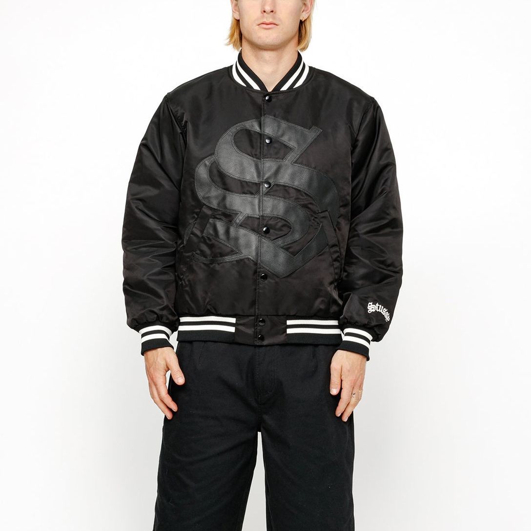 Stüssy SS24 Drop2 Embroidered Button-Up Varsity Jacket Black Unisex 115758 圖 4