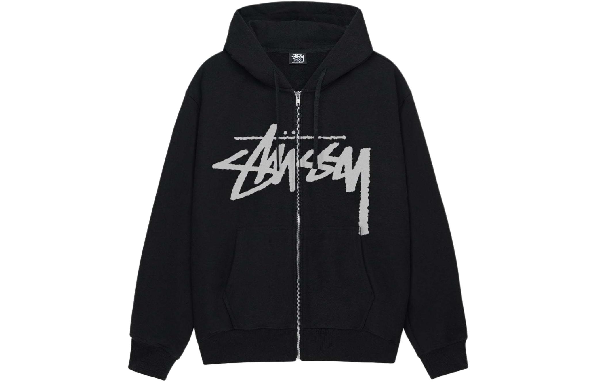 Stüssy SS24 Fleece Zip-Up Hoodie with Logo Print - Unisex Retro Style 1975033