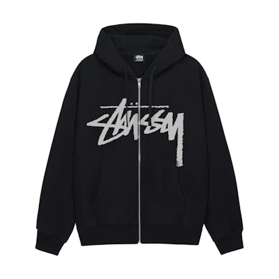 Stüssy SS24 Fleece Zip-Up Hoodie with Logo Print - Unisex Retro Style 1975033