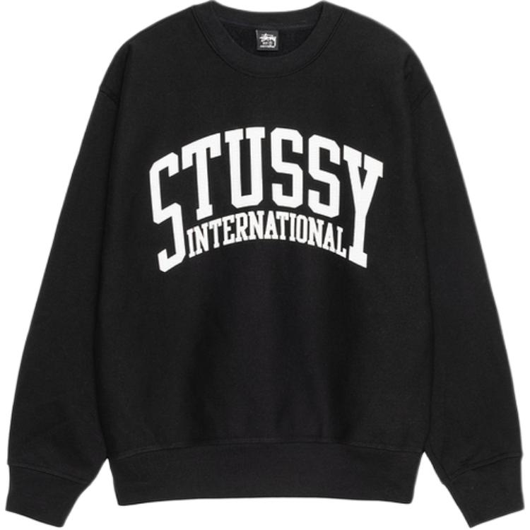 Stüssy SS24 Retro Black Letter Print Oversized Crewneck Fleece Sweatshirt Unisex SUSSW1915003M-BKX