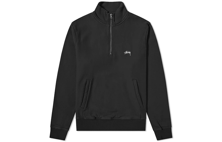 Stüssy Stock Fleece Mock Half-Zip Retro Sweatshirt Jacket - 118329BLAC