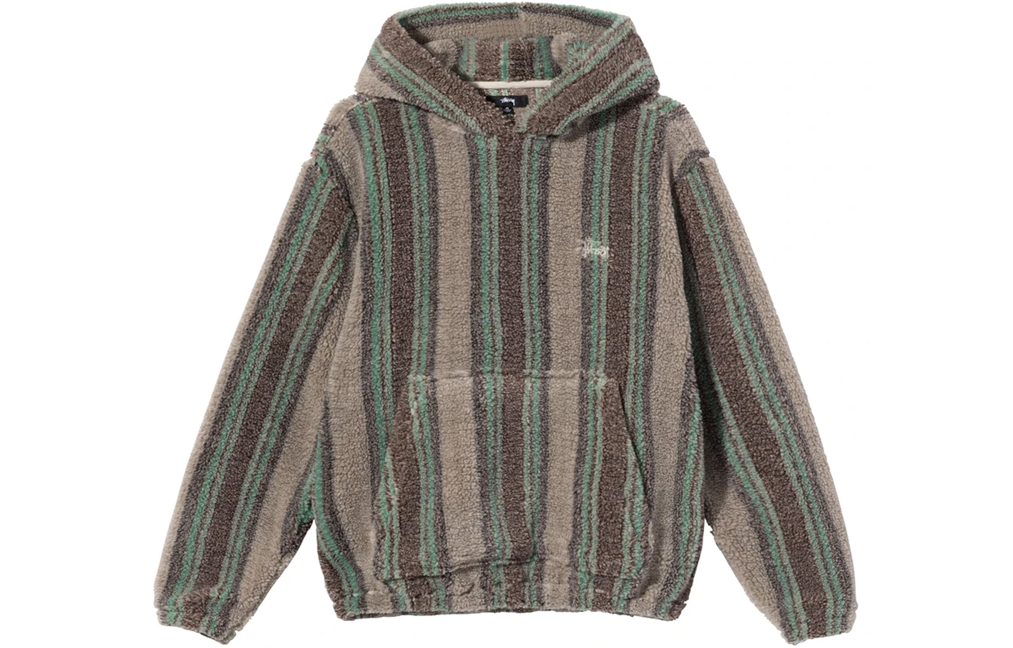 Stüssy Stussy 21FW Sherpa Hoodie Green Brown Striped Vintage Unisex Sweatshirt. 118438-TANN