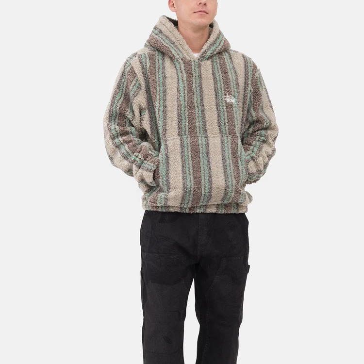 Stüssy Stussy 21FW Sherpa Hoodie Green Brown Striped Vintage Unisex Sweatshirt. 118438-TANN 圖 4