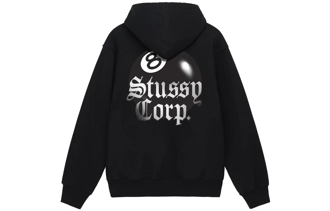 Stüssy Stussy 8 Ball Corp Hoodie Black Retro Graphic Print Unisex Casual Streetwear. 1924868