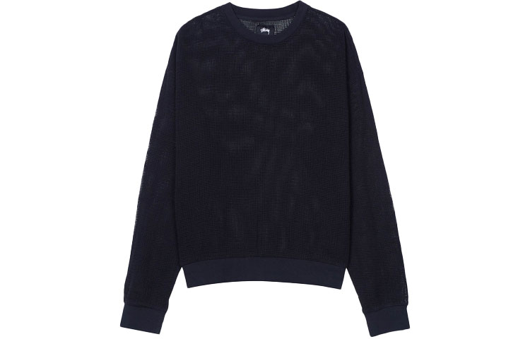 Stüssy Stussy Classic Solid Pullover Mesh Knit Long Sleeve Sweater Black Mens. 1140210 圖 2