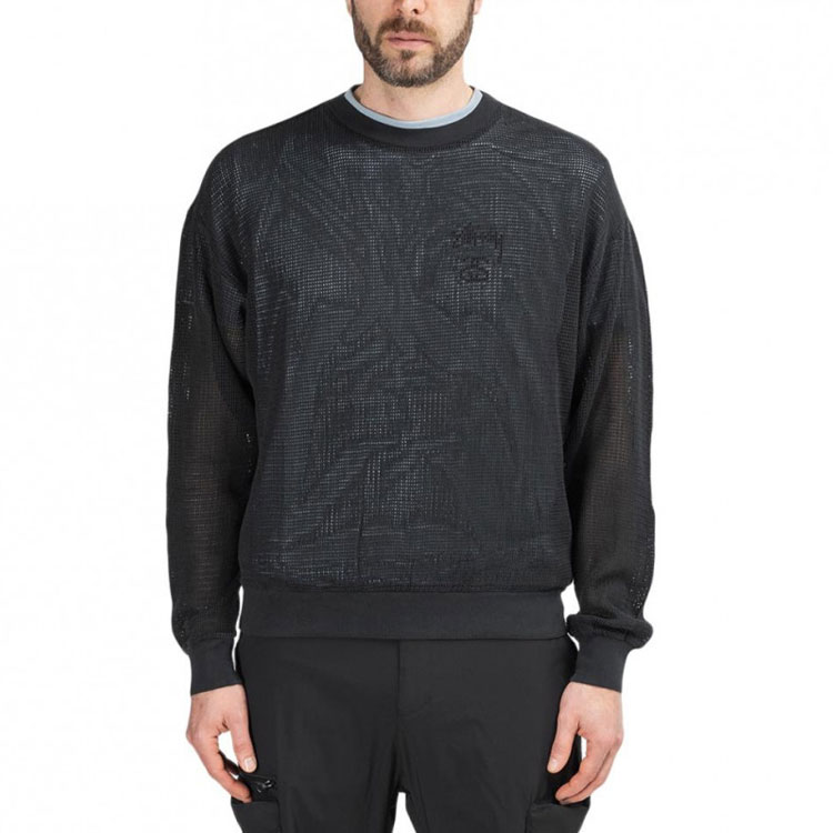 Stüssy Stussy Classic Solid Pullover Mesh Knit Long Sleeve Sweater Black Mens. 1140210 圖 4