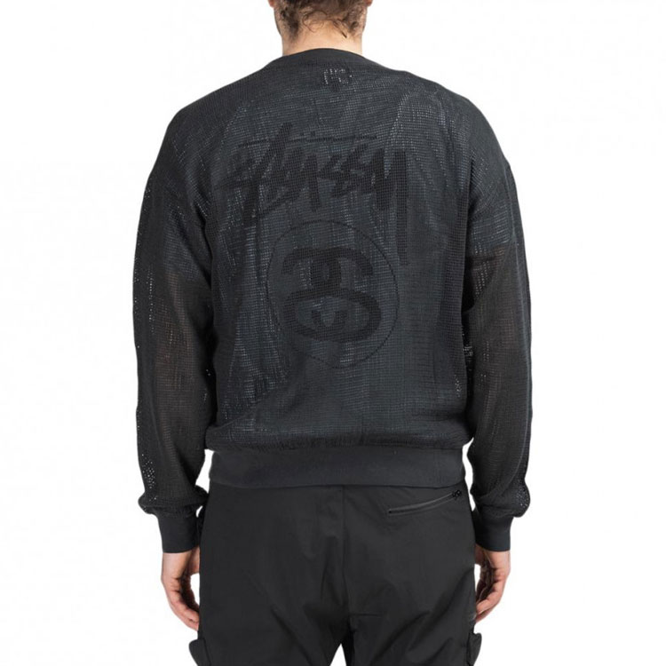 Stüssy Stussy Classic Solid Pullover Mesh Knit Long Sleeve Sweater Black Mens. 1140210 圖 5