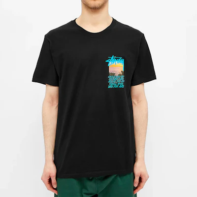 Stüssy Stussy Clear Day Vintage Black Tee with Ocean Print - Unisex Casual Streetwear 1904502-BLACK Shop Stüssy Stussy Clear Day Vintage Black Tee with Ocean Print - Unisex Casual Streetwear 1904502-BLACK