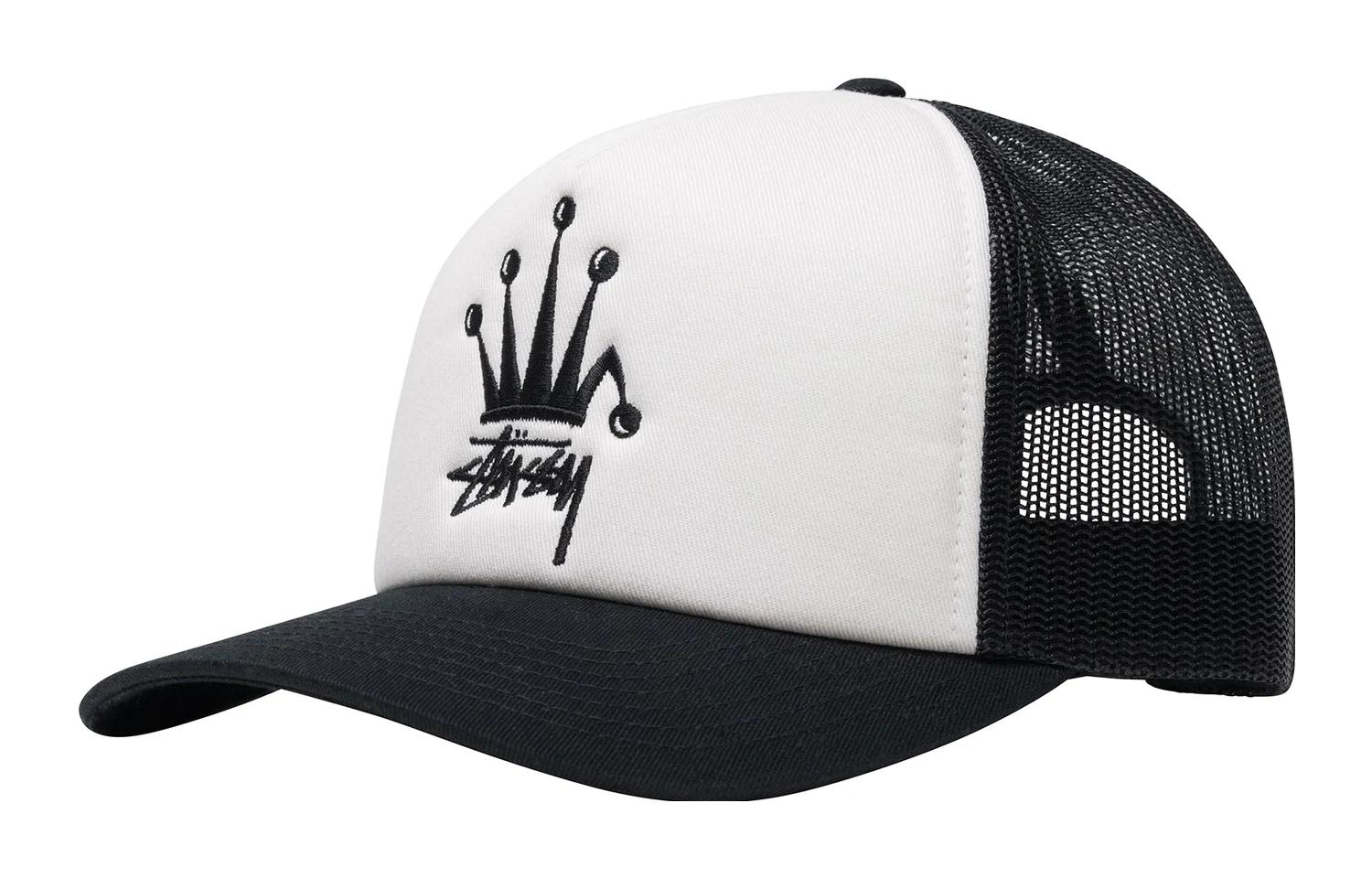 Stüssy Stussy Crown Stock Trucker Cap Black/White Unisex - Embroidered Crown Design. 1311056-BLAC