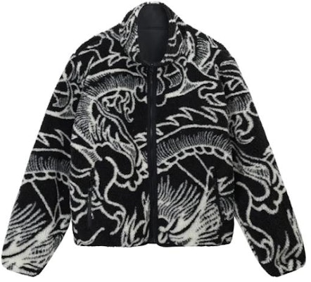 Stüssy FW22龙纹羊羔绒夹克 双面穿男女款外套 118510 Order Stüssy FW22龙纹羊羔绒夹克 双面穿男女款外套 118510