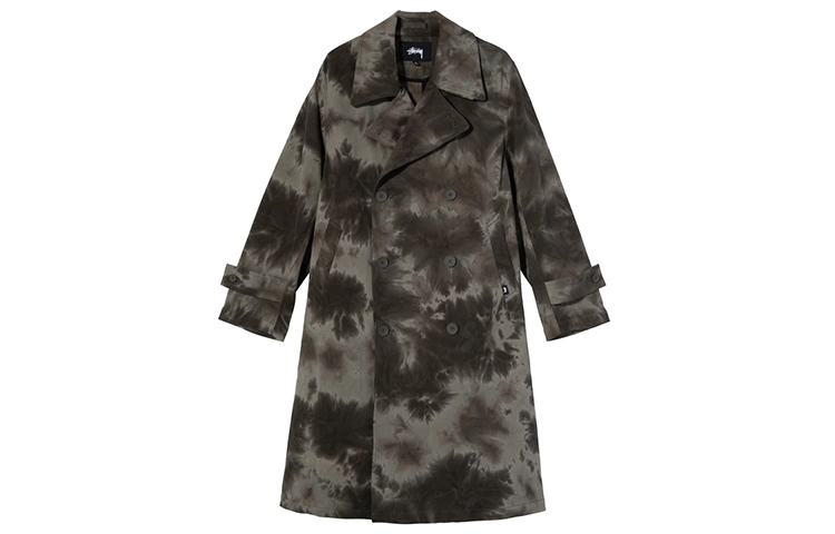 Stüssy Stussy Dyed Olive Trench Coat  Retro Long Sleeve Style. 115533
