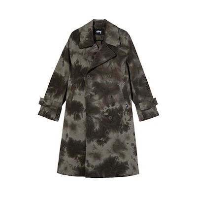 Stüssy Stussy Dyed Olive Trench Coat Retro Long Sleeve Style. 115533