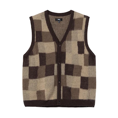 Stüssy Stussy Equipment Co. Pigment Dyed Vintage V-Neck Plaid Vest Brown Unisex. 217055