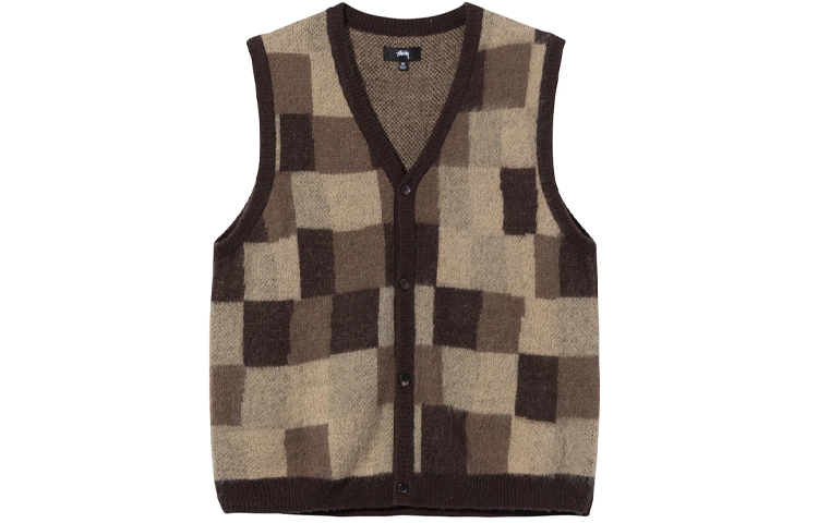 Stüssy Stussy Equipment Co. Pigment Dyed Vintage V-Neck Plaid Vest Brown Unisex. 217055 圖 2