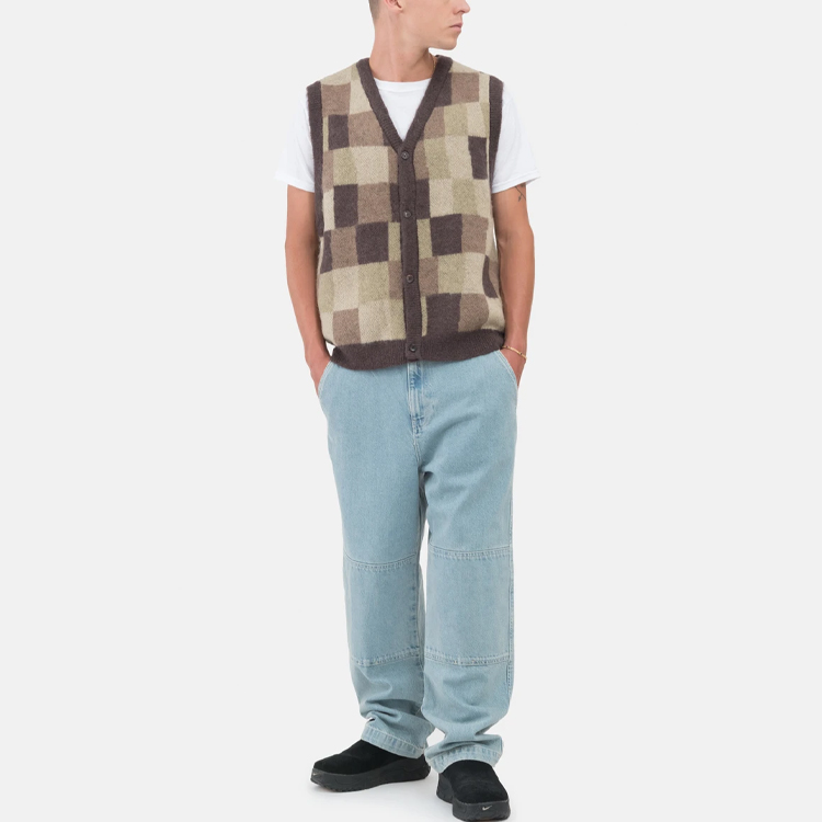 Stüssy Stussy Equipment Co. Pigment Dyed Vintage V-Neck Plaid Vest Brown Unisex. 217055 圖 4