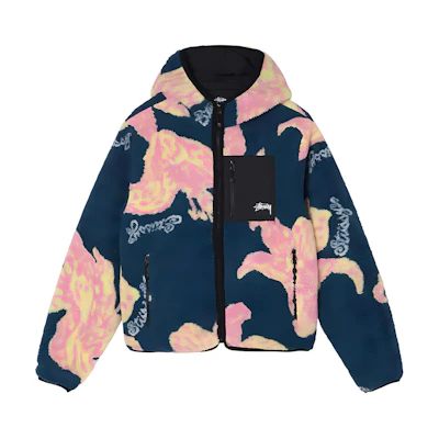 Stüssy Stussy Floral Sherpa Fleece Hood Jacket Winter Unisex Vintage Style. 118482